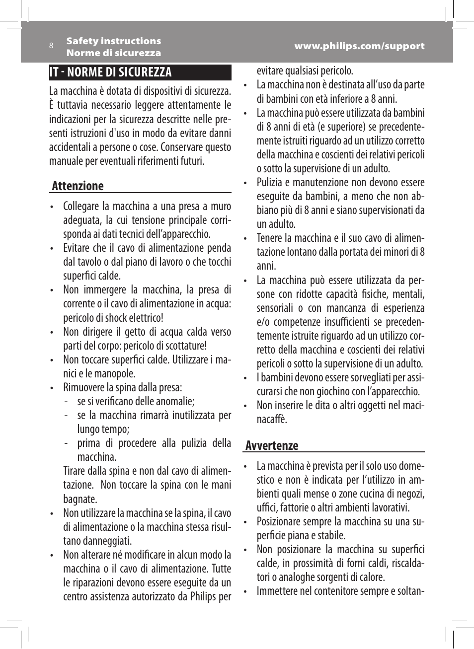 Philips Saeco Xsmall Cafetera expreso súper automática User Manual | Page 8 / 68