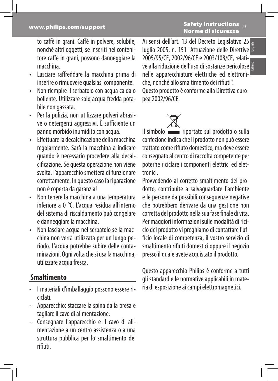 Philips Saeco Xsmall Cafetera expreso súper automática User Manual | Page 9 / 68