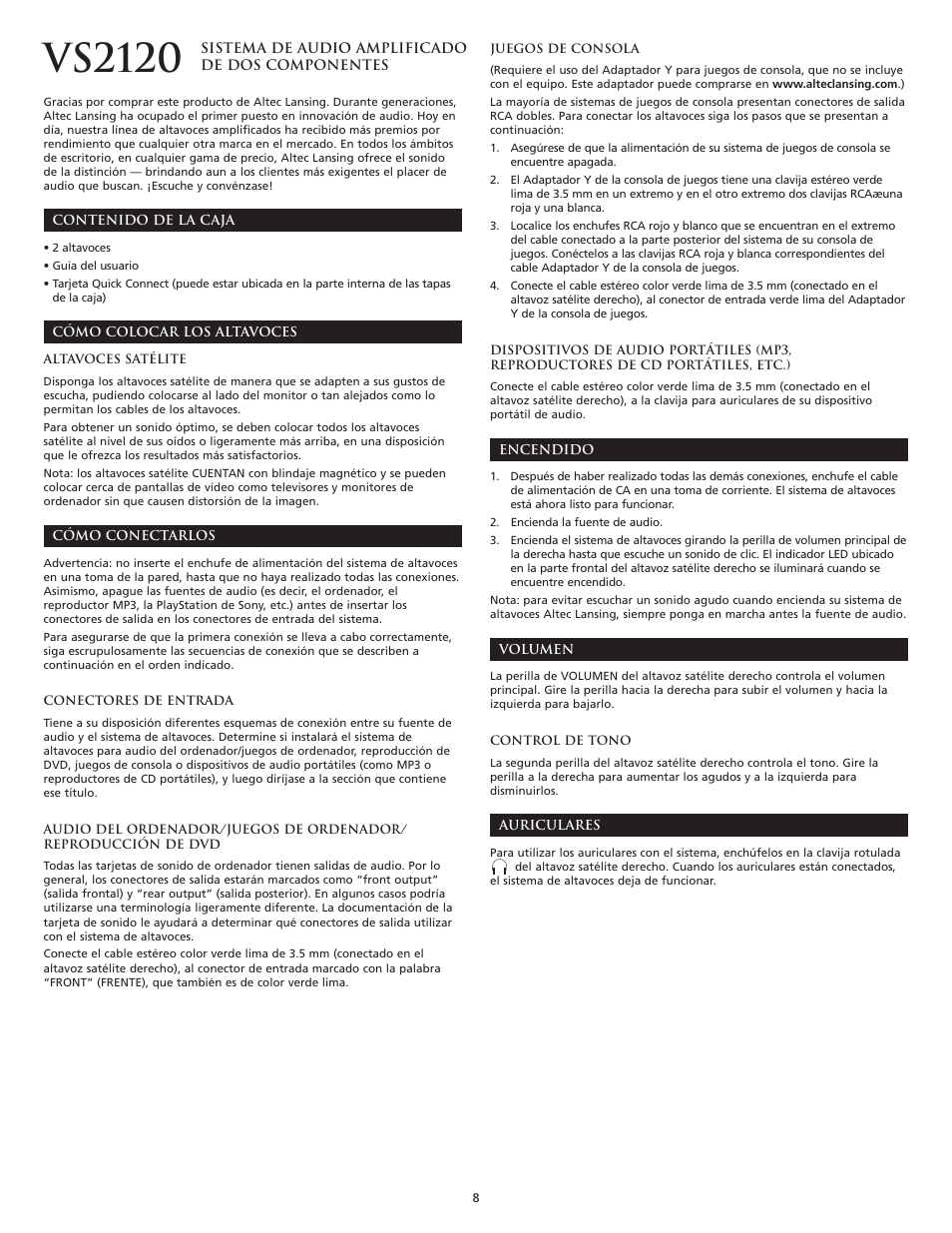 Vs2120 | Altec Lansing VS2120 User Manual | Page 10 / 33