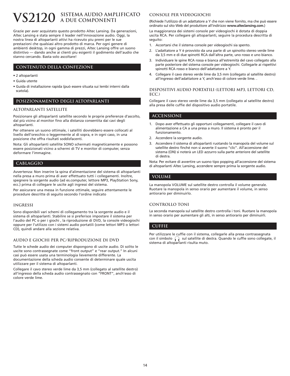 Vs2120 | Altec Lansing VS2120 User Manual | Page 16 / 33