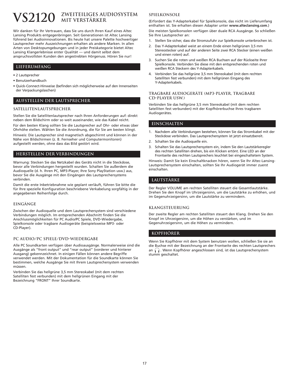 Vs2120 | Altec Lansing VS2120 User Manual | Page 19 / 33