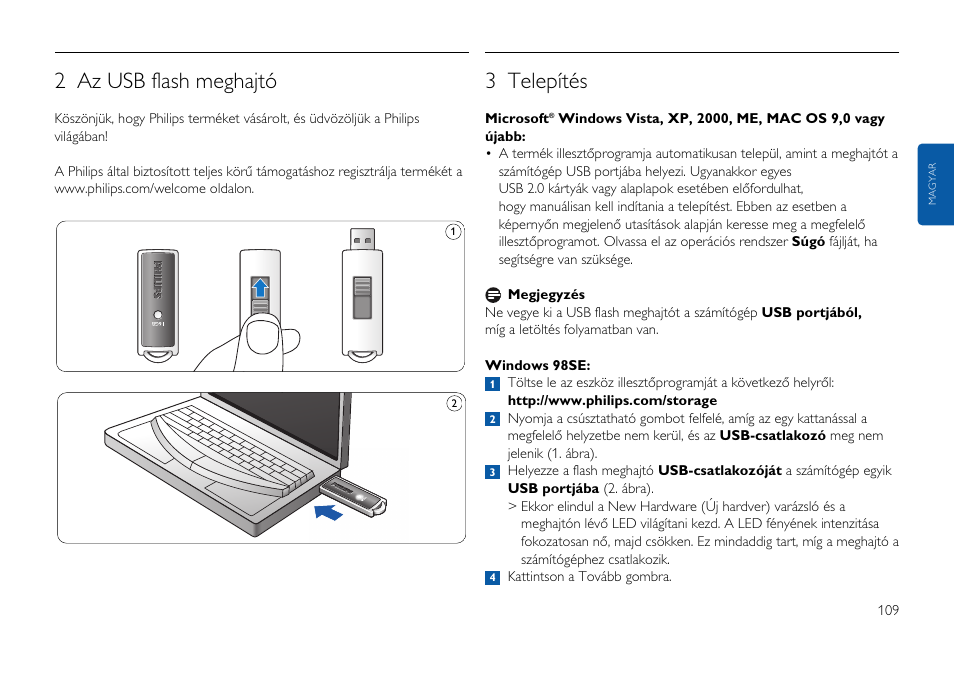 2 az usb flash meghajtó, 3 telepítés | Philips FMxxFD25B/00 User Manual | Page 109 / 130