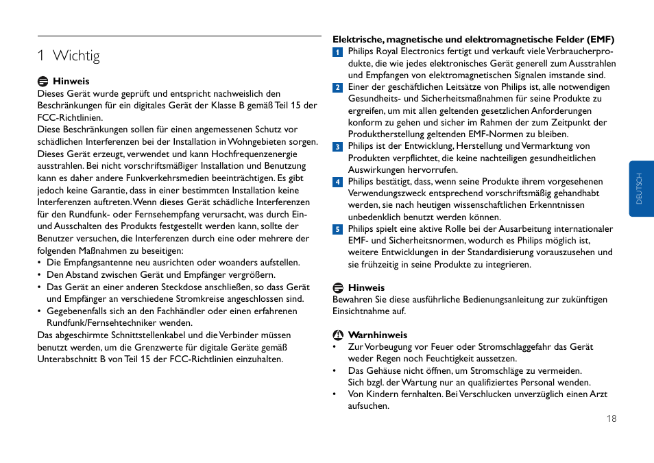 Hier klicken, 1 wichtig | Philips FMxxFD25B/00 User Manual | Page 18 / 130