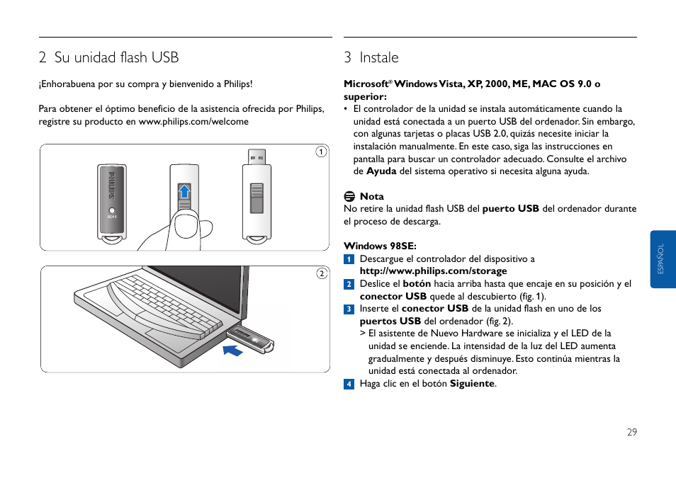 2 su unidad flash usb, 3 instale | Philips FMxxFD25B/00 User Manual | Page 29 / 130