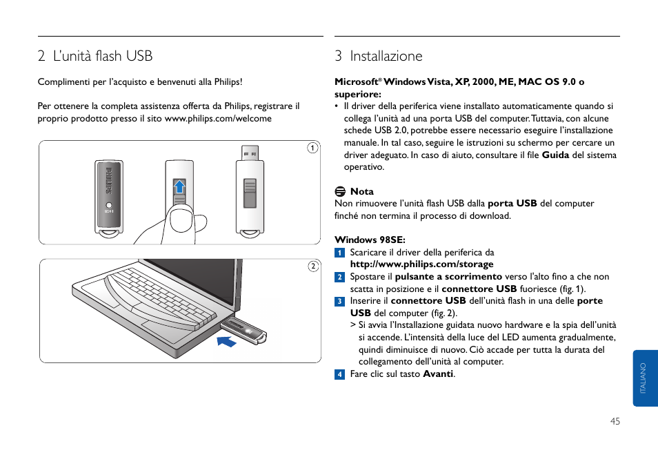 2 l’unità flash usb, 3 installazione | Philips FMxxFD25B/00 User Manual | Page 45 / 130