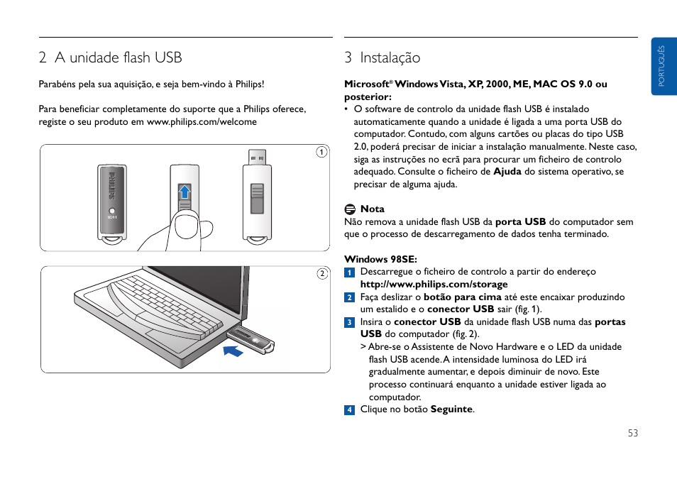 2 a unidade flash usb, 3 instalação | Philips FMxxFD25B/00 User Manual | Page 53 / 130