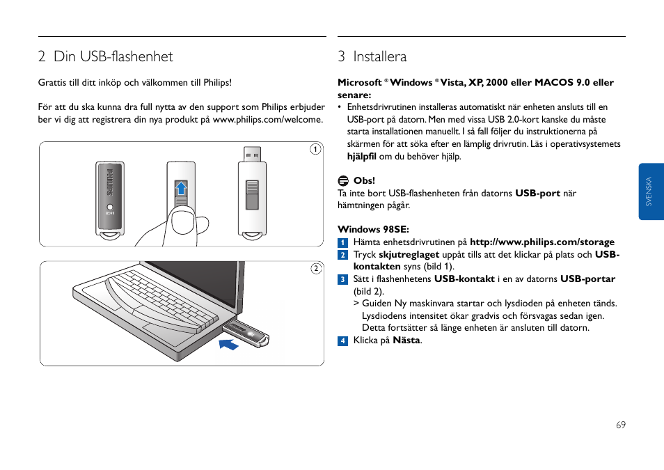 2 din usb-flashenhet, 3 installera | Philips FMxxFD25B/00 User Manual | Page 69 / 130