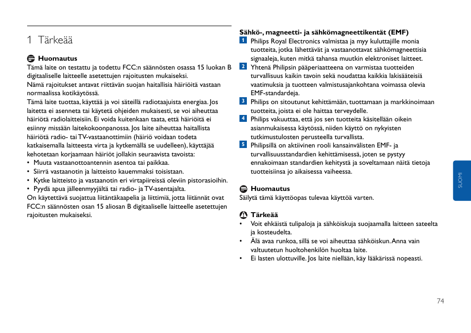 Napsauta tätä, 1 tärkeää | Philips FMxxFD25B/00 User Manual | Page 74 / 130