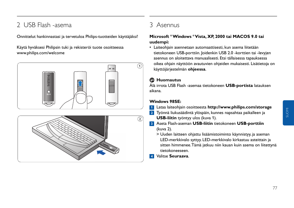 2 usb flash -asema, 3 asennus | Philips FMxxFD25B/00 User Manual | Page 77 / 130