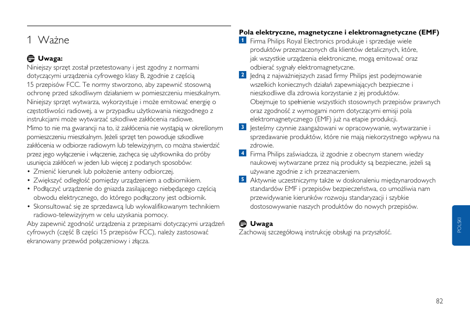 Kliknij tutaj, 1 ważne | Philips FMxxFD25B/00 User Manual | Page 82 / 130