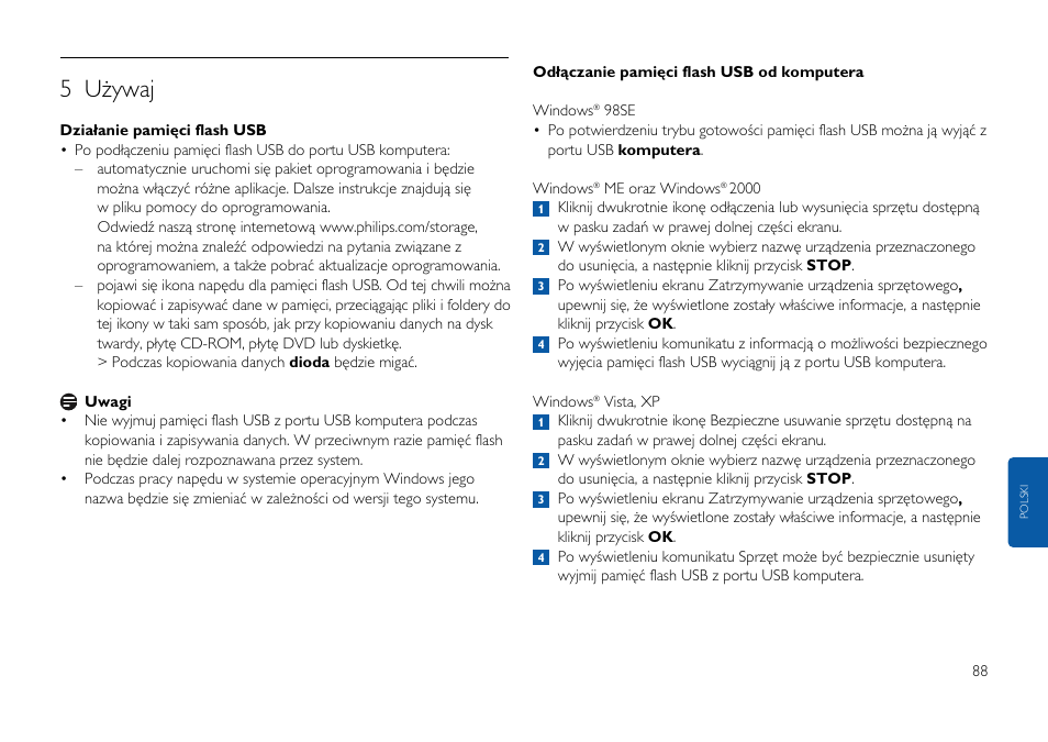 5 używaj | Philips FMxxFD25B/00 User Manual | Page 88 / 130