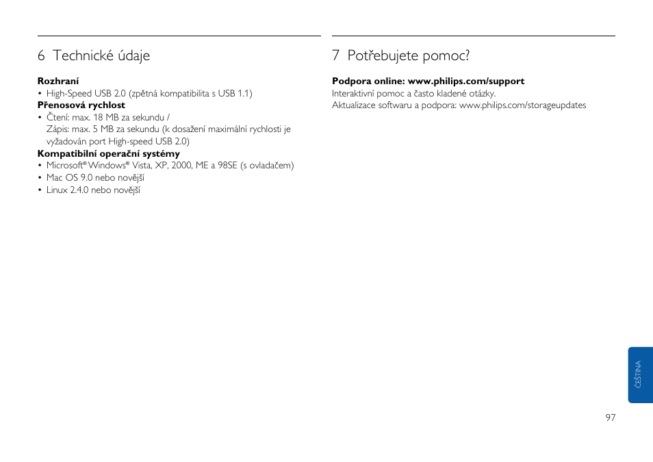 6 technické údaje, 7 potřebujete pomoc | Philips FMxxFD25B/00 User Manual | Page 97 / 130