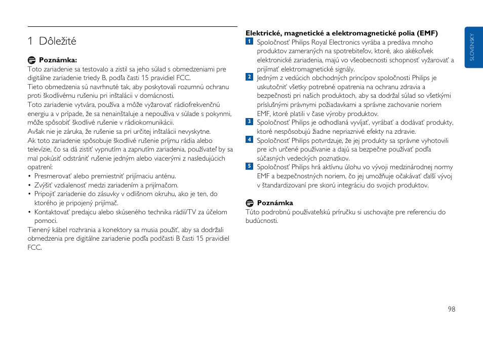 Kliknite sem, 1 dôležité | Philips FMxxFD25B/00 User Manual | Page 98 / 130