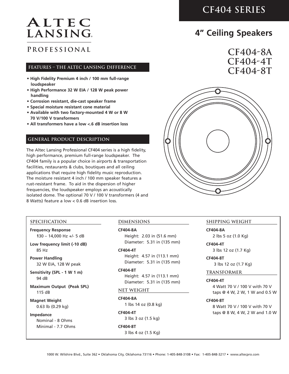 Altec Lansing CF404-8A User Manual | 4 pages