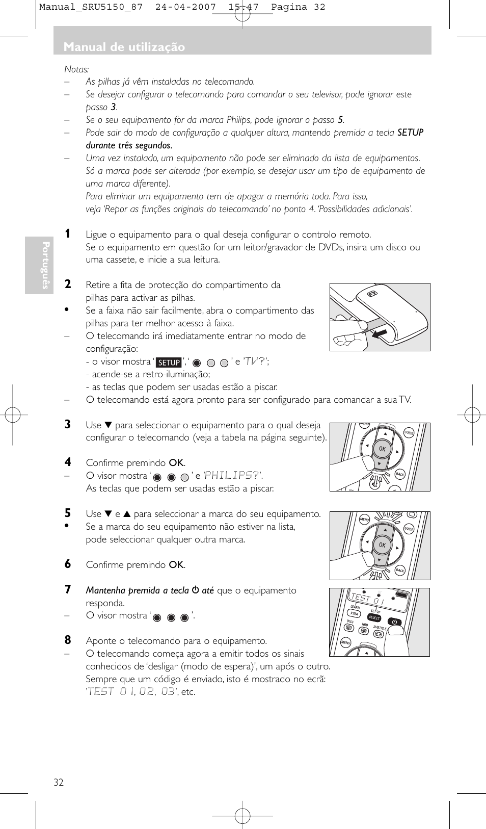 Manual de utilização | Philips Mando a distancia universal User Manual | Page 32 / 80