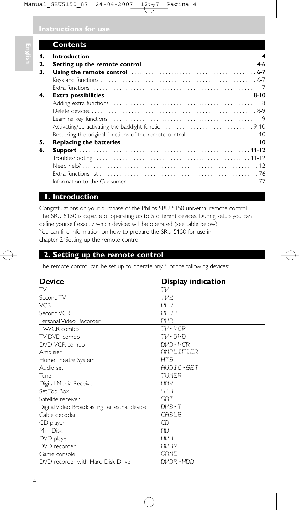 Philips Mando a distancia universal User Manual | Page 4 / 80