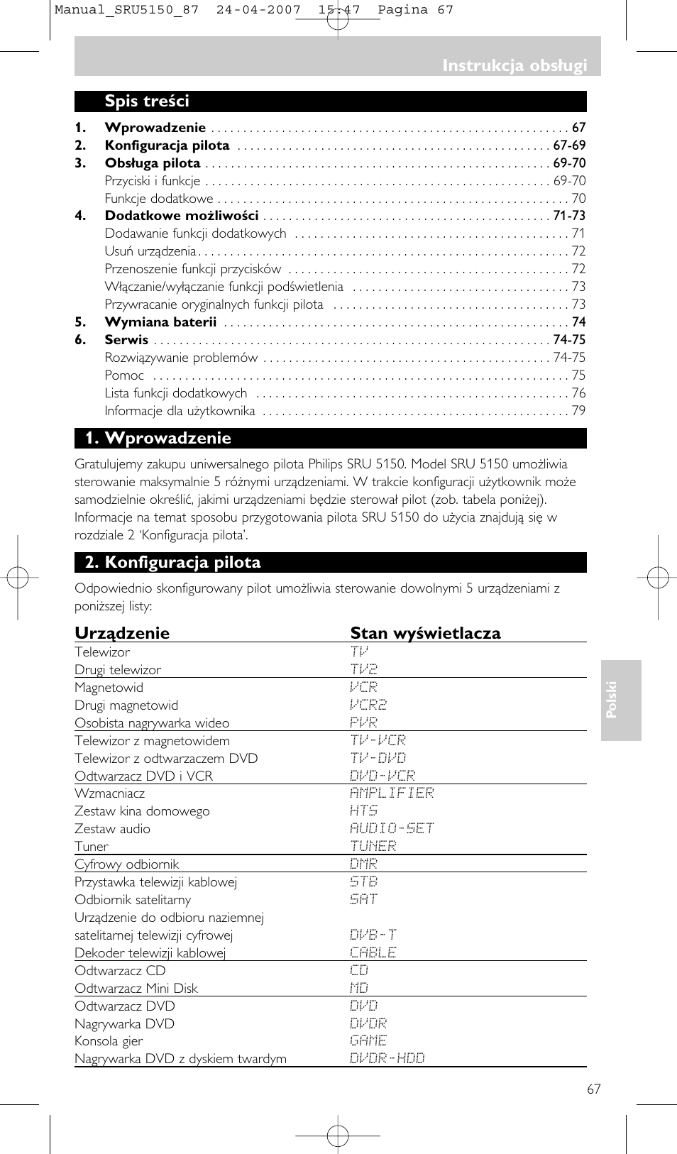 Philips Mando a distancia universal User Manual | Page 67 / 80