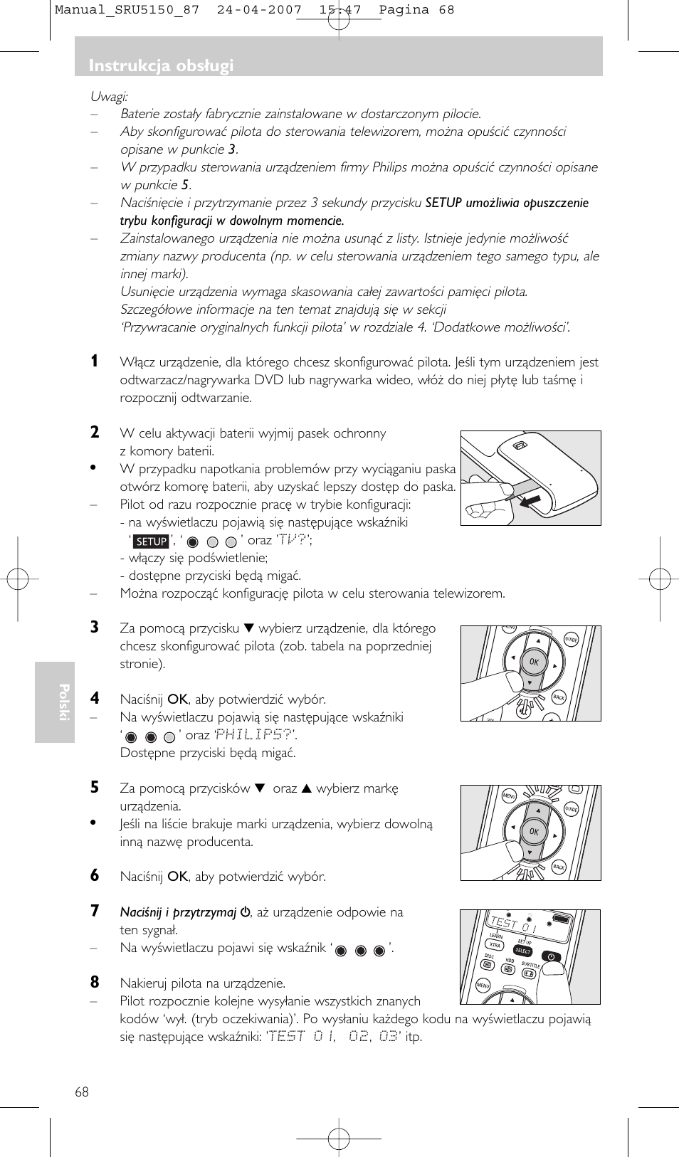 Instrukcja obsługi | Philips Mando a distancia universal User Manual | Page 68 / 80