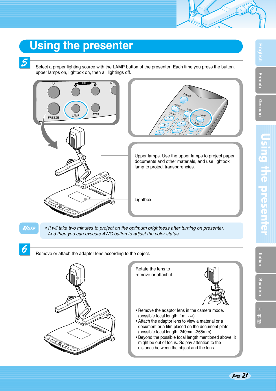 Using the presenter | Samsung SDP-950STA User Manual | Page 21 / 45