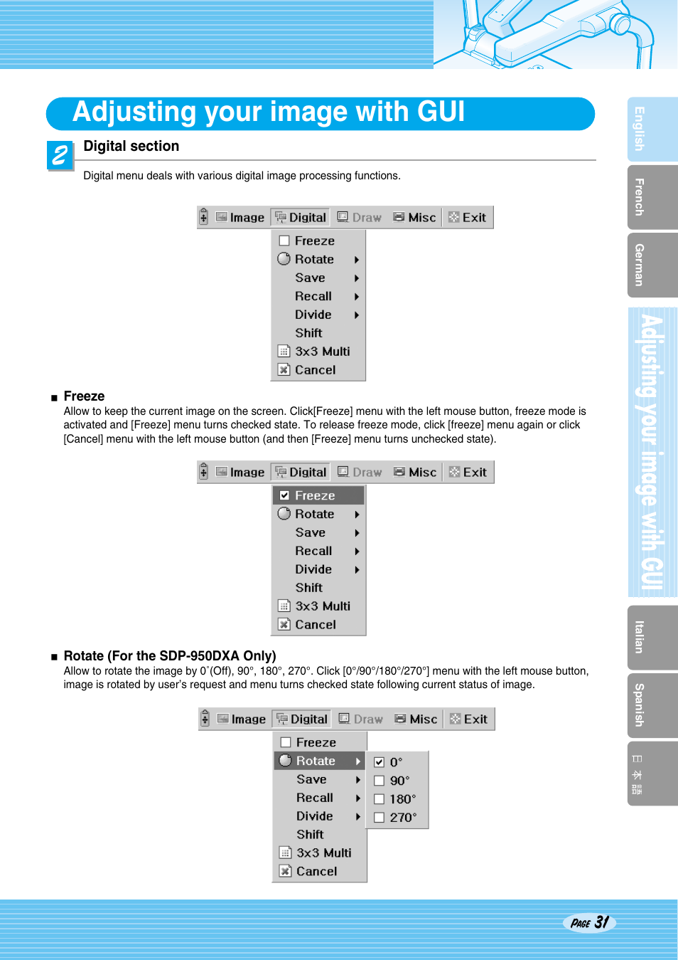 Adjusting your image with gui | Samsung SDP-950STA User Manual | Page 31 / 45