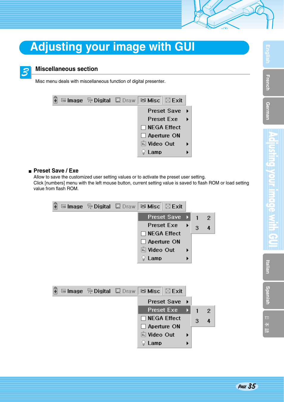 Adjusting your image with gui | Samsung SDP-950STA User Manual | Page 35 / 45