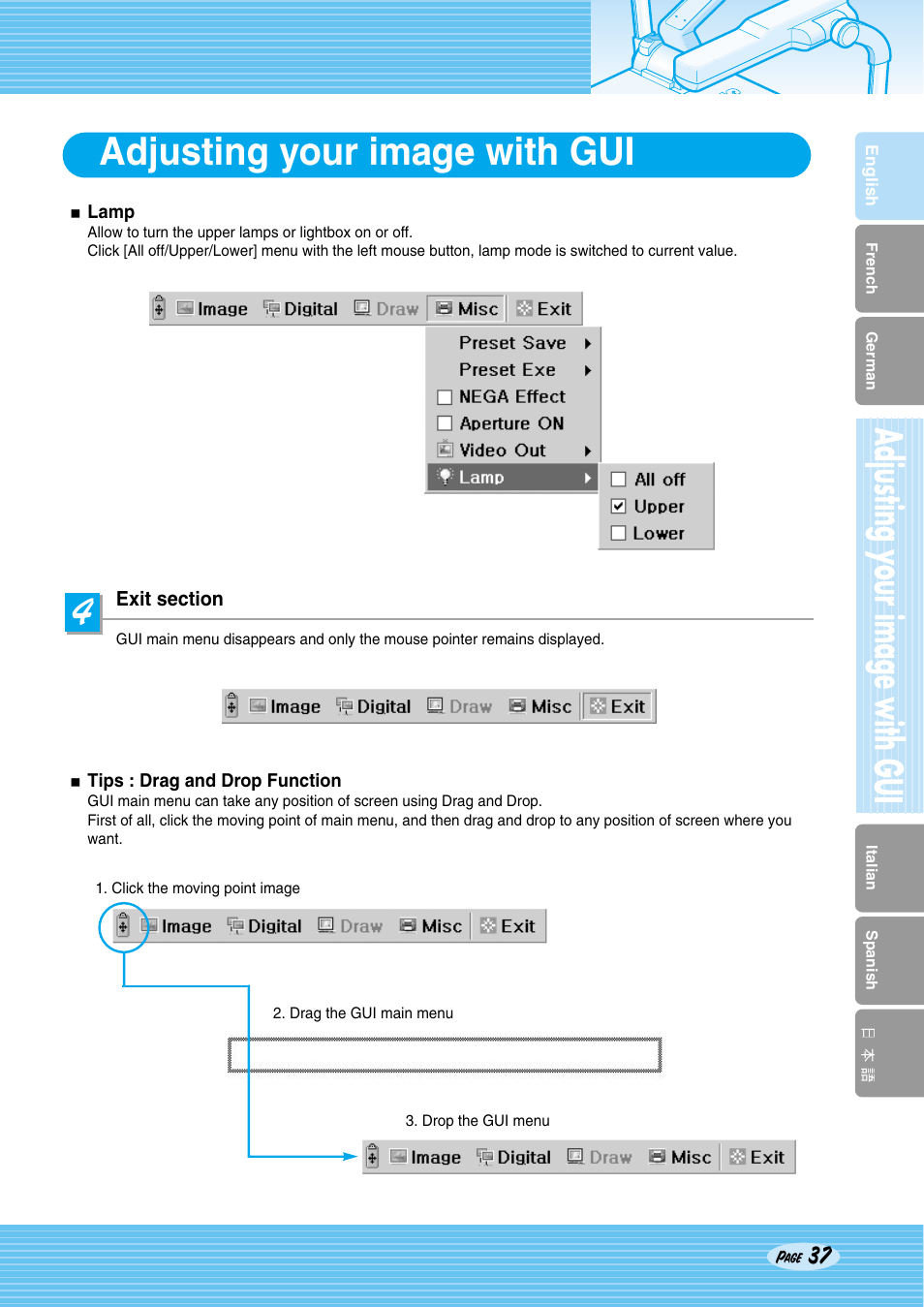 Adjusting your image with gui | Samsung SDP-950STA User Manual | Page 37 / 45