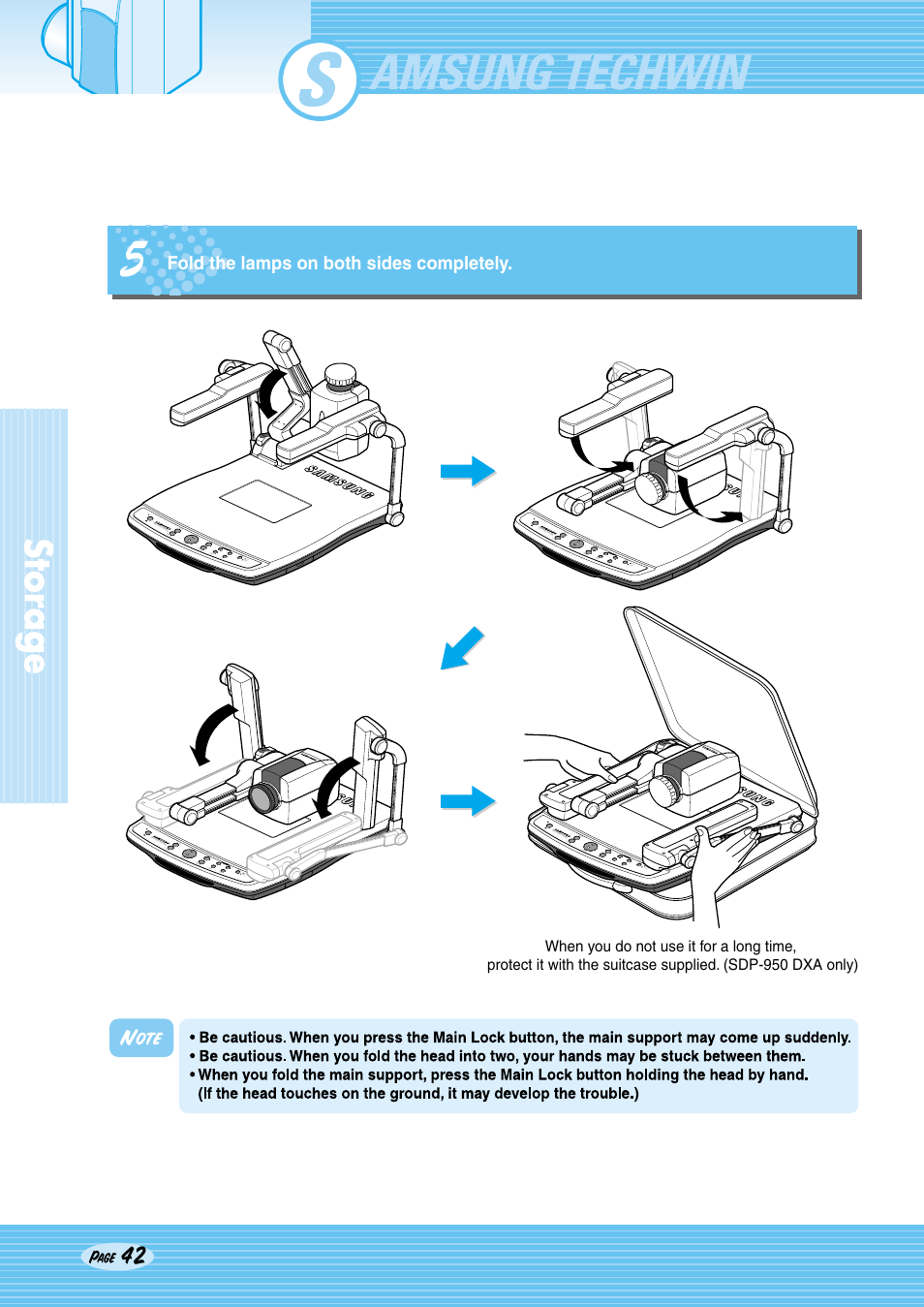 Sdp-950, Fold the lamps on both sides completely | Samsung SDP-950STA User Manual | Page 42 / 45