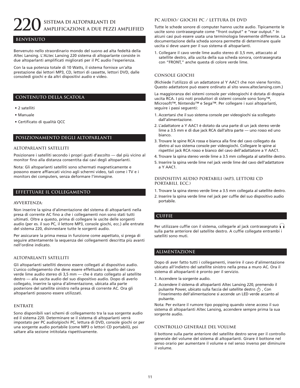 Altec Lansing 220 User Manual | Page 11 / 18