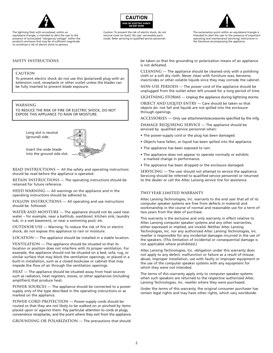 Altec Lansing 220 User Manual | Page 2 / 18