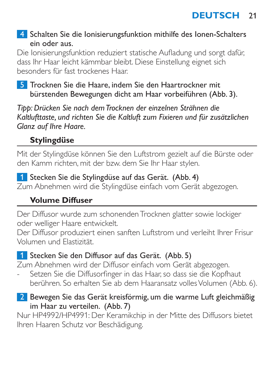 Stylingdüse, Volume diffuser | Philips SalonDry Pro Secador User Manual | Page 21 / 96