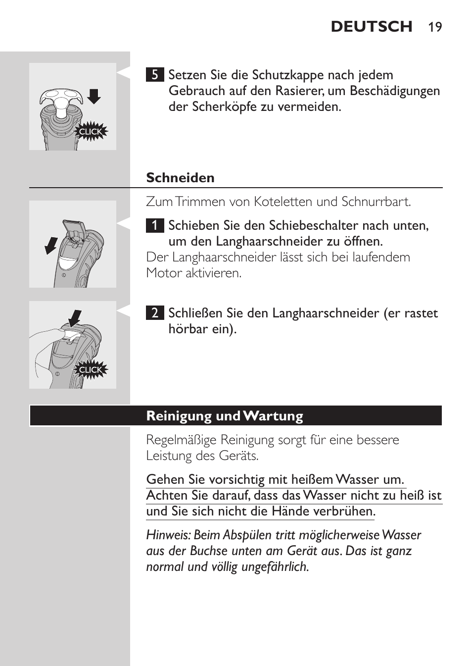 Schneiden, Reinigung und wartung | Philips SHAVER Series 3000 Afeitadora eléctrica User Manual | Page 17 / 92