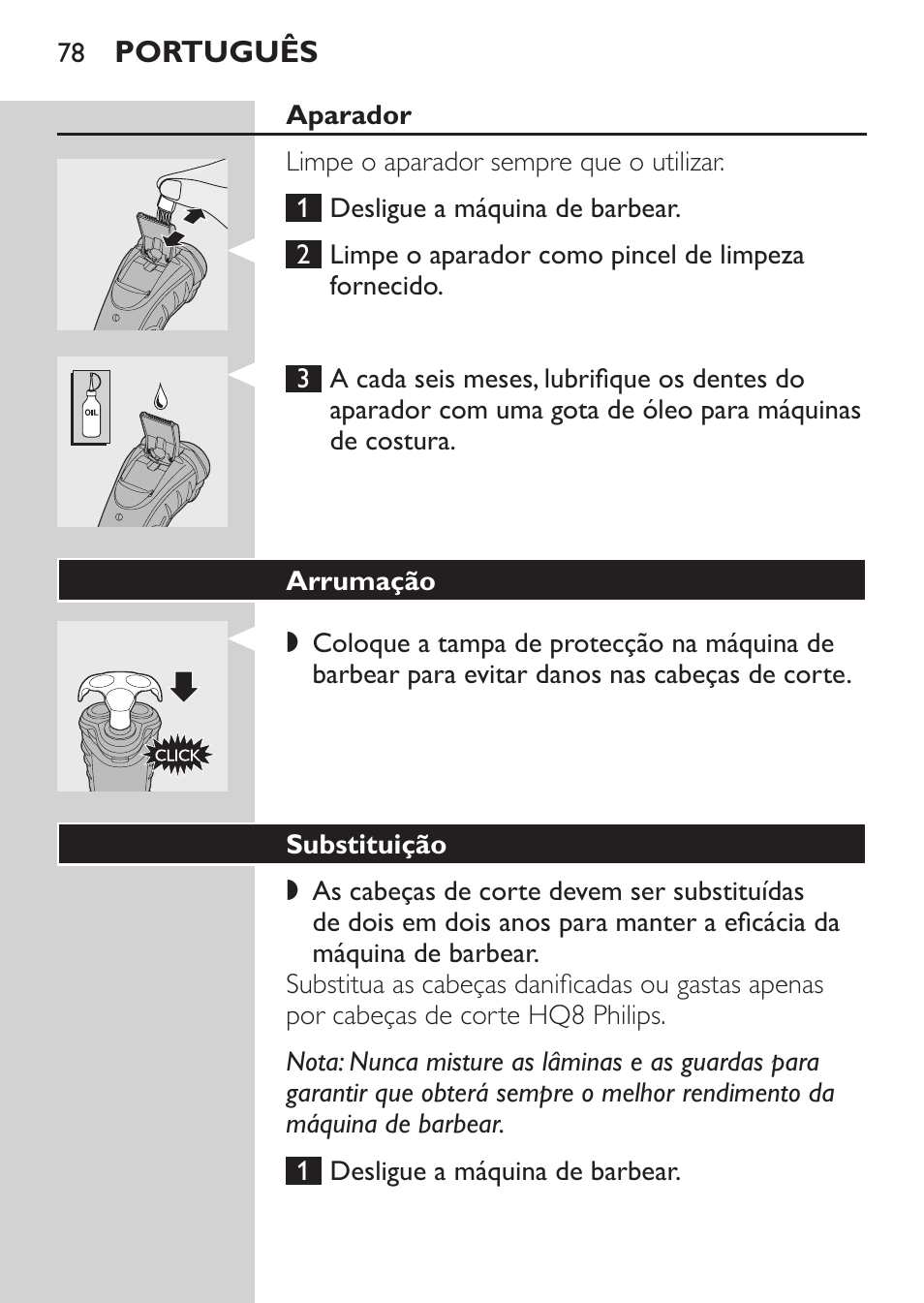 Aparador, Arrumação, Substituição | Philips SHAVER Series 3000 Afeitadora eléctrica User Manual | Page 76 / 92