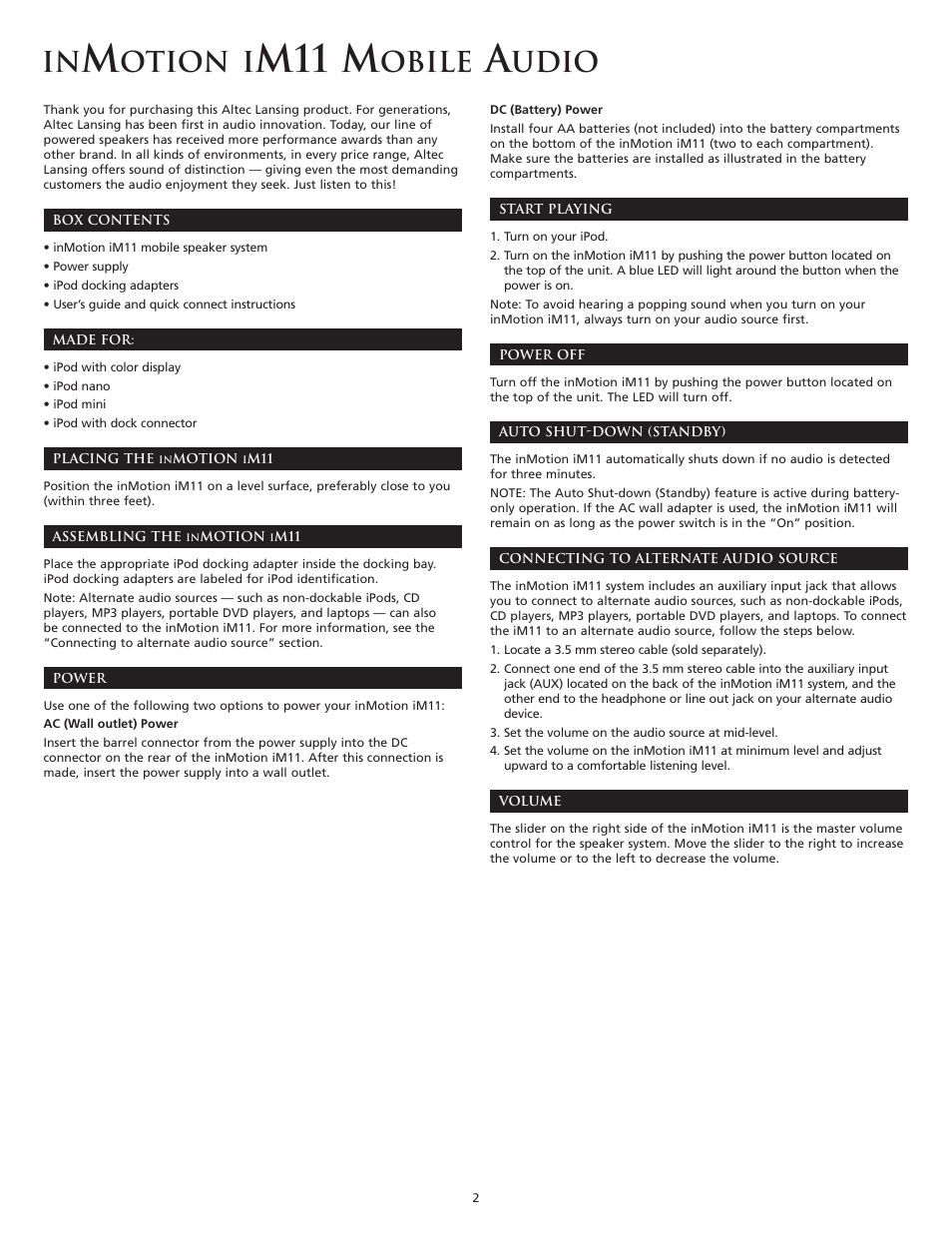 M11 m, Otion i, Obile | Udio | Altec Lansing IM11 User Manual | Page 3 / 9