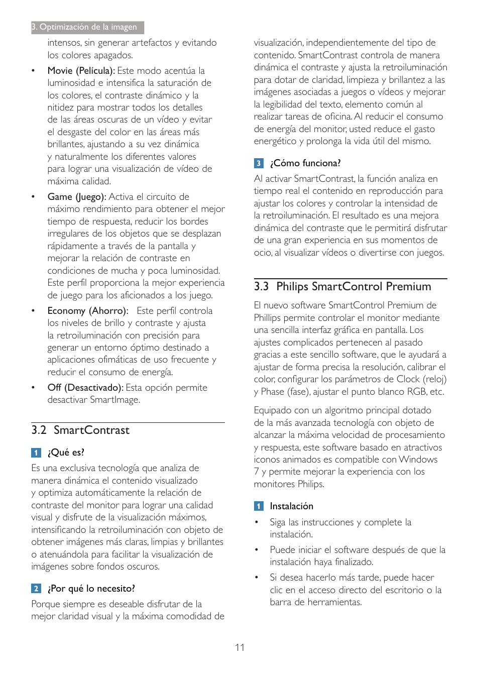 2 smartcontrast, 3 3klolsv 6pduw&rqwuro 3uhplxp | Philips 240B4 User Manual | Page 13 / 50