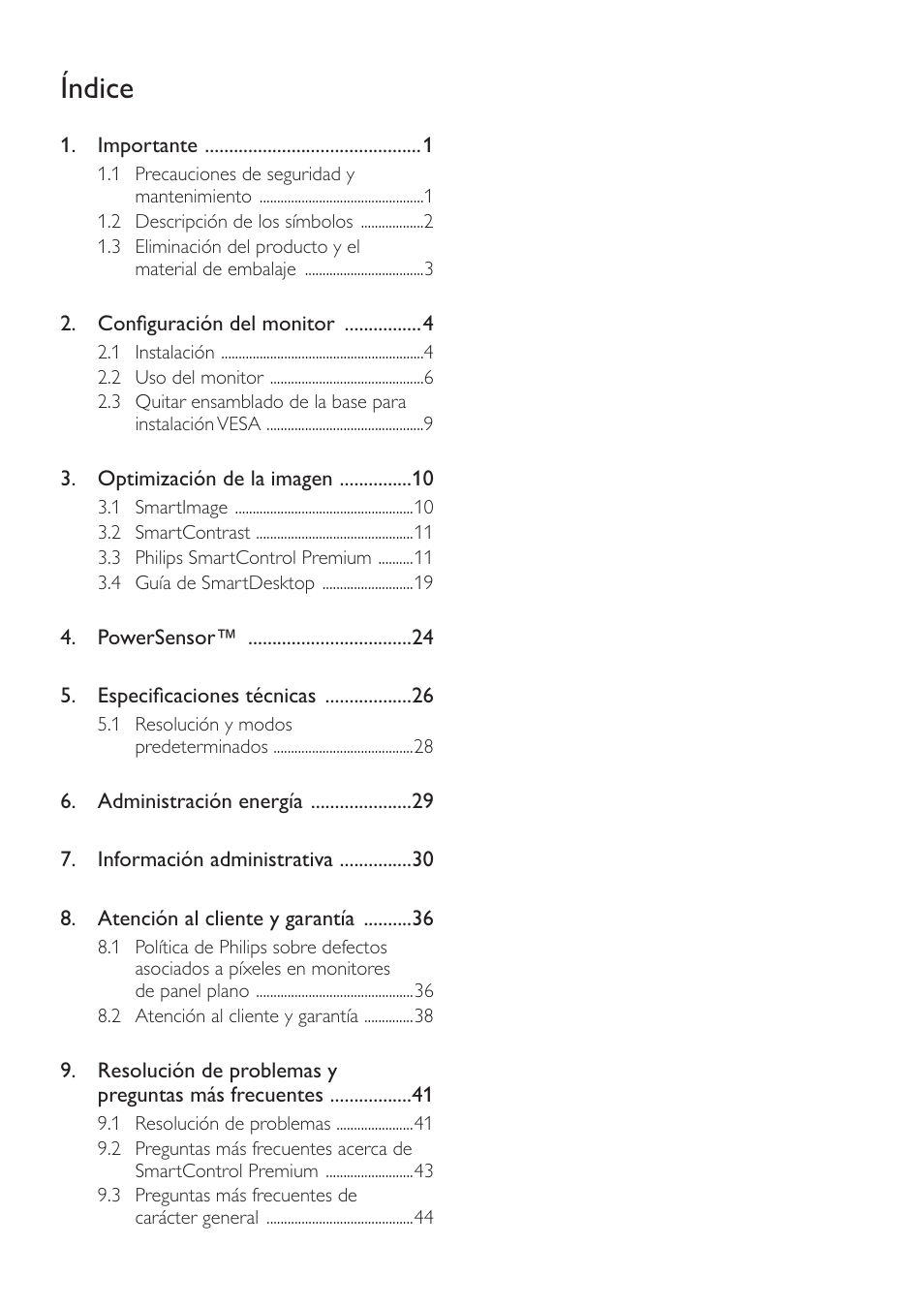 Índice | Philips 240B4 User Manual | Page 2 / 50