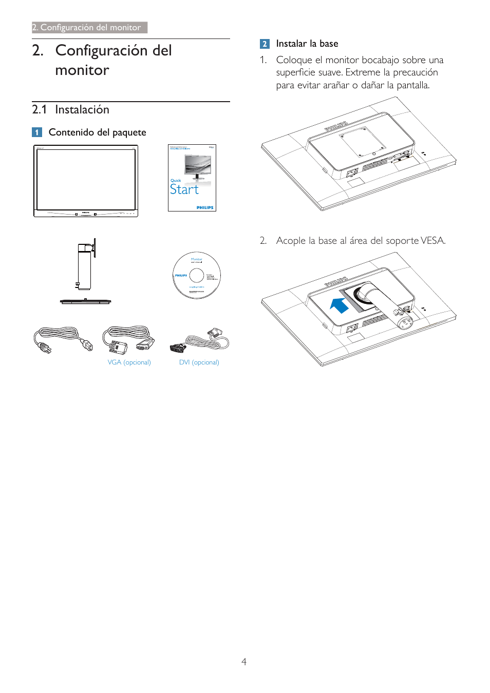 &rqiljxudflyq gho monitor, 1 ,qvwdodflyq | Philips 240B4 User Manual | Page 6 / 50