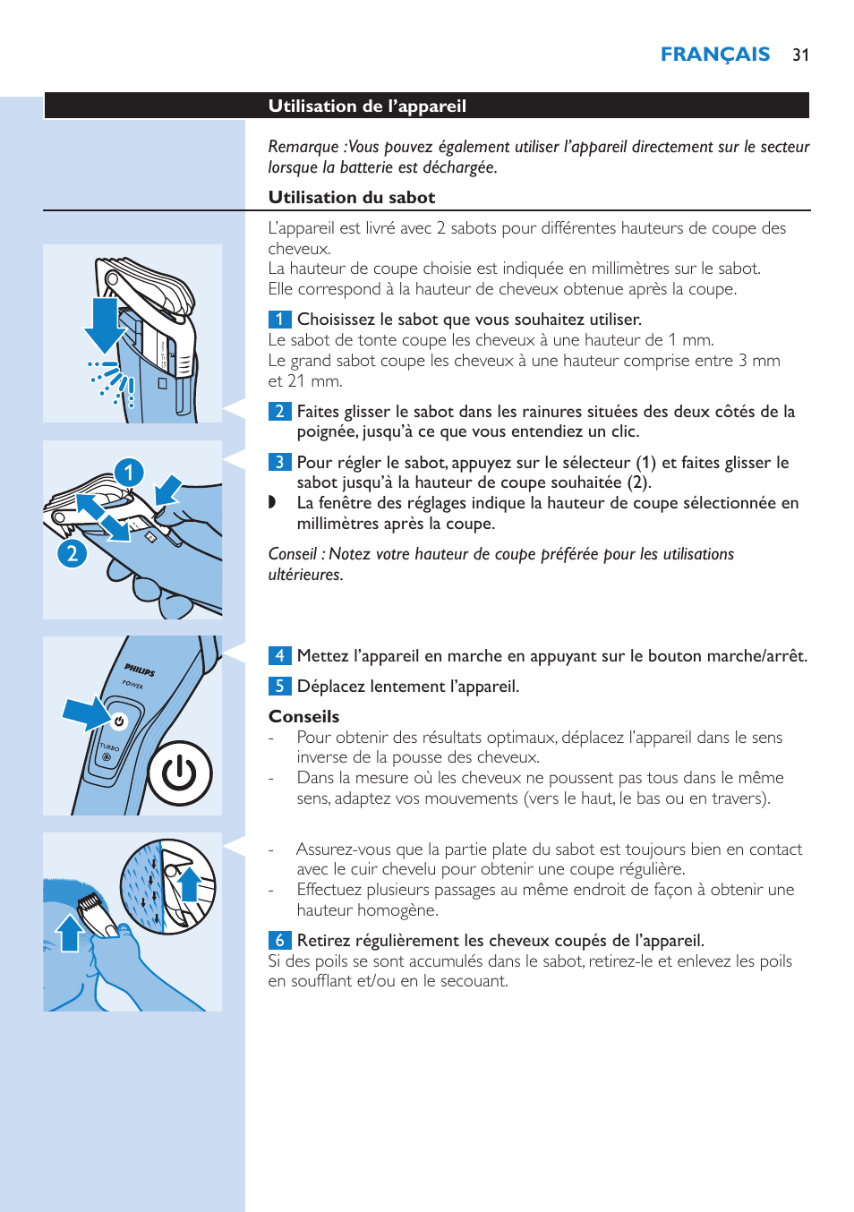 Français | Philips HAIRCLIPPER Series 7000 cortapelos User Manual | Page 31 / 58