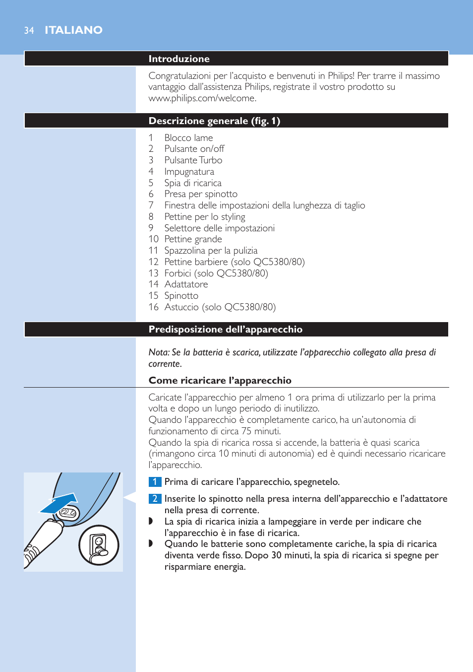 Italiano | Philips HAIRCLIPPER Series 7000 cortapelos User Manual | Page 34 / 58