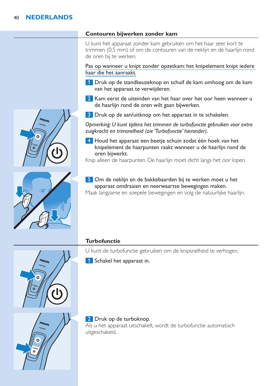 Philips HAIRCLIPPER Series 7000 cortapelos User Manual | Page 40 / 58