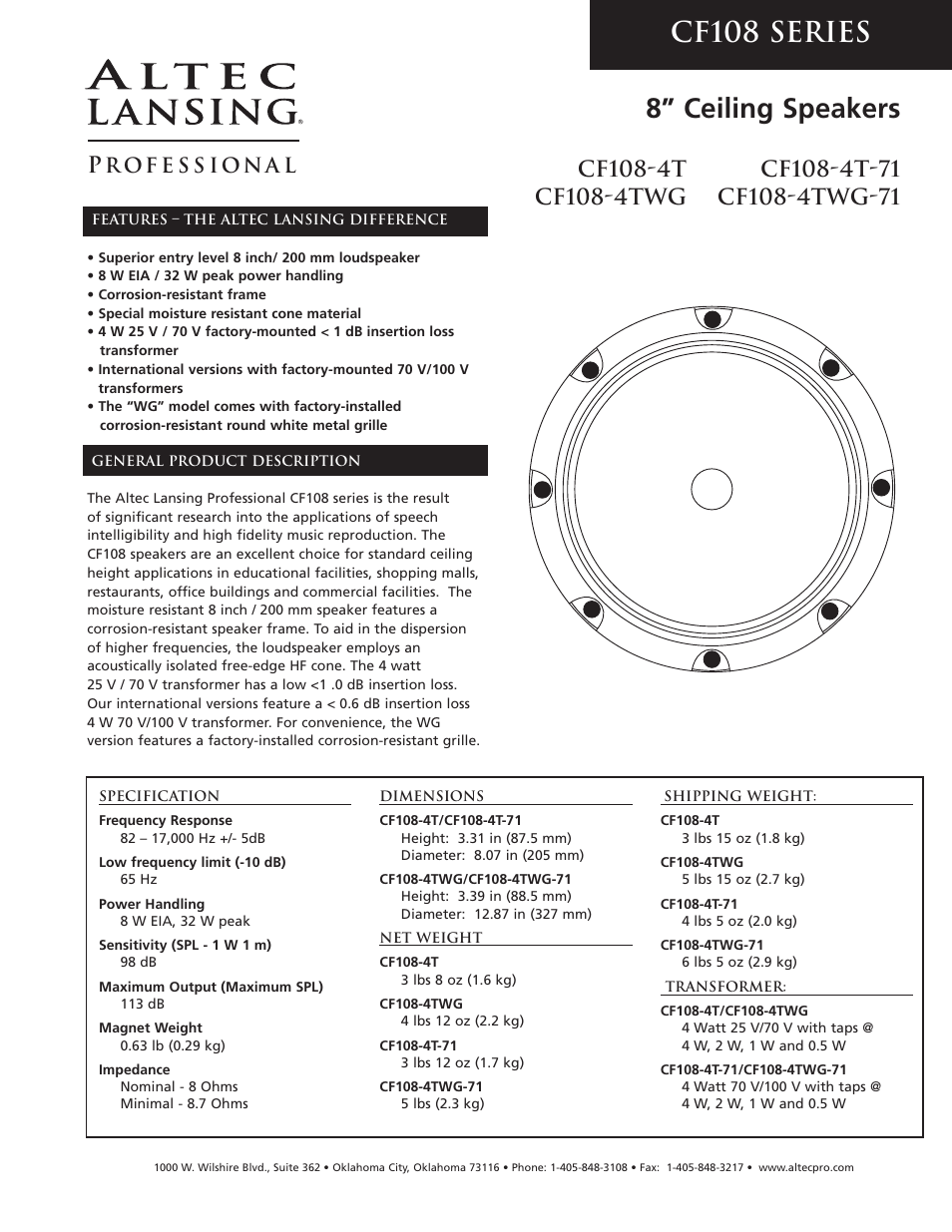 Altec Lansing CF108-4TWG-71 User Manual | 4 pages