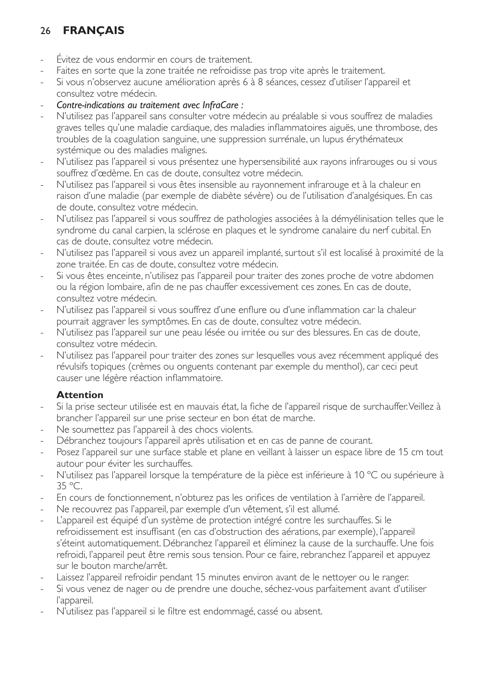 Attention | Philips Lámpara de infrarrojos InfraCare User Manual | Page 26 / 72