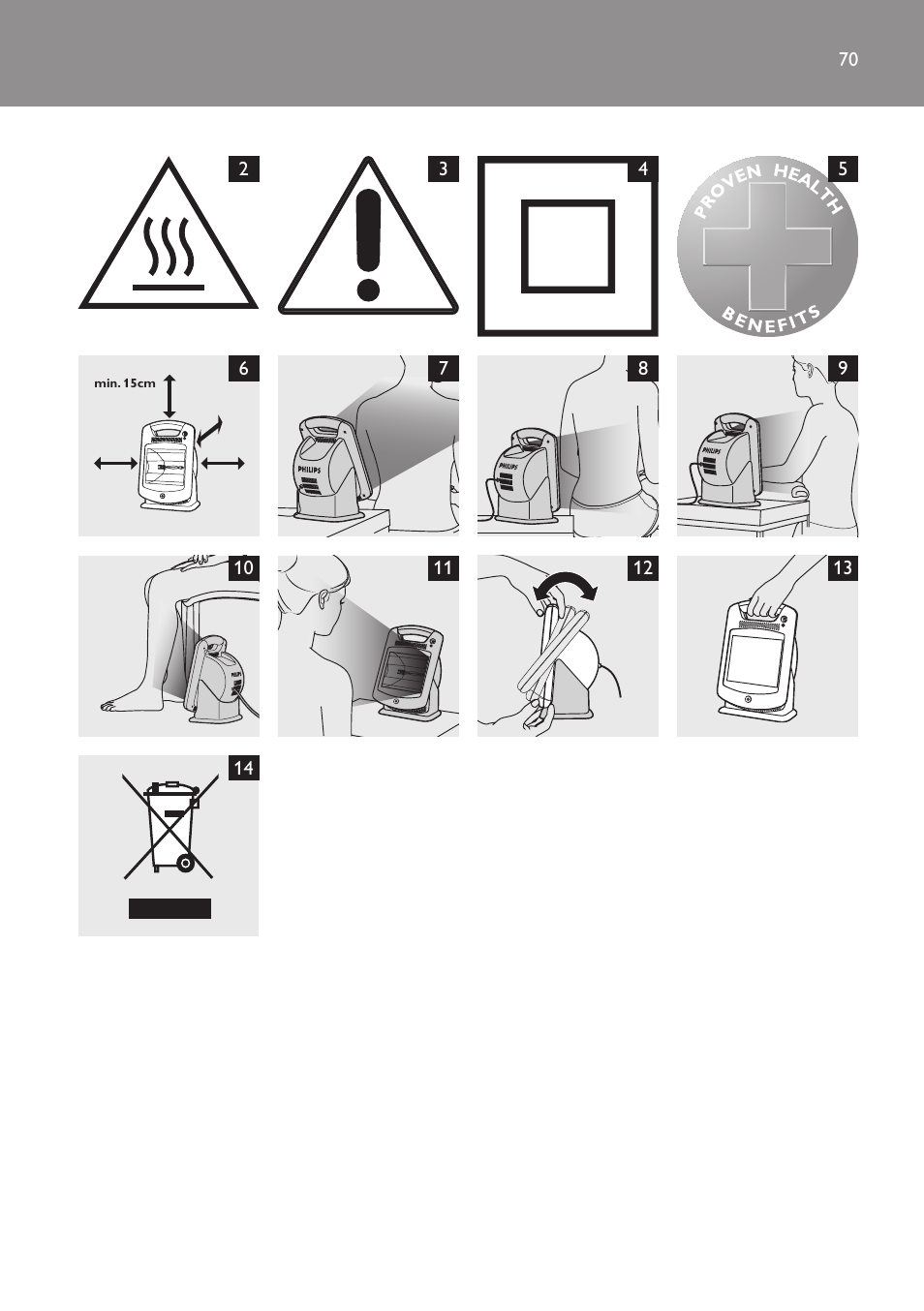 Philips Lámpara de infrarrojos InfraCare User Manual | Page 70 / 72