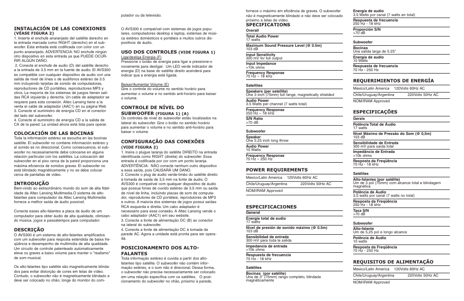 Altec Lansing AVS300 User Manual | Page 3 / 3