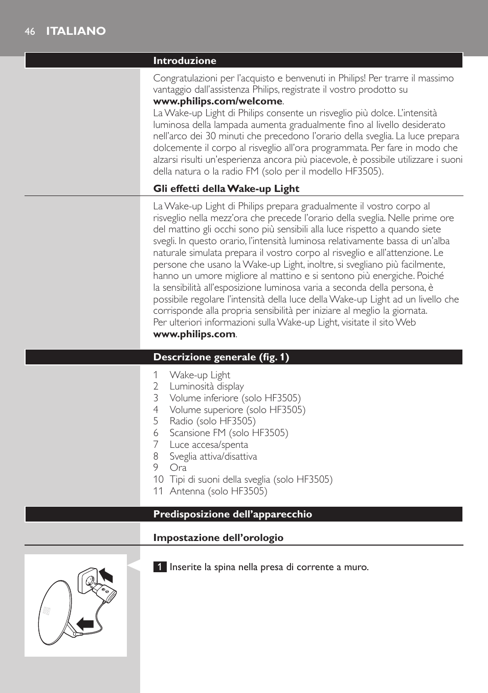 Italiano | Philips Wake-up Light User Manual | Page 46 / 88