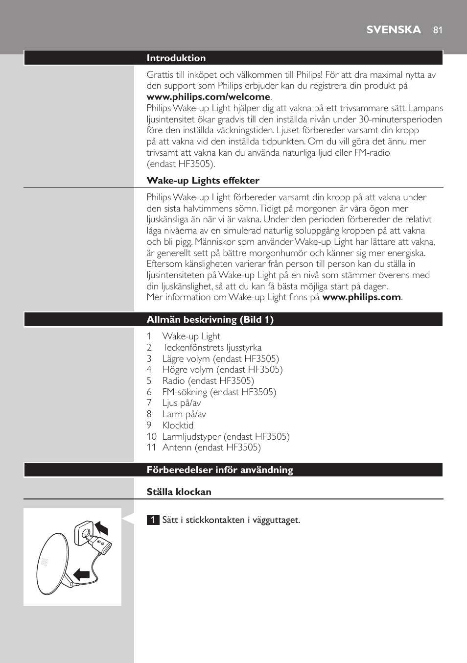 Svenska, Svenska 81 | Philips Wake-up Light User Manual | Page 81 / 88