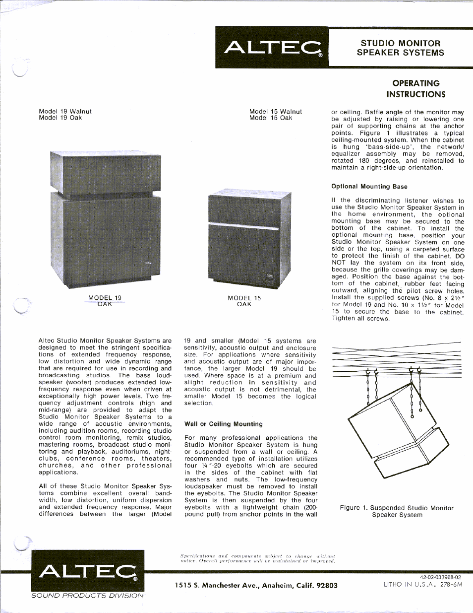 Altec Lansing 15 Walnut User Manual | 4 pages