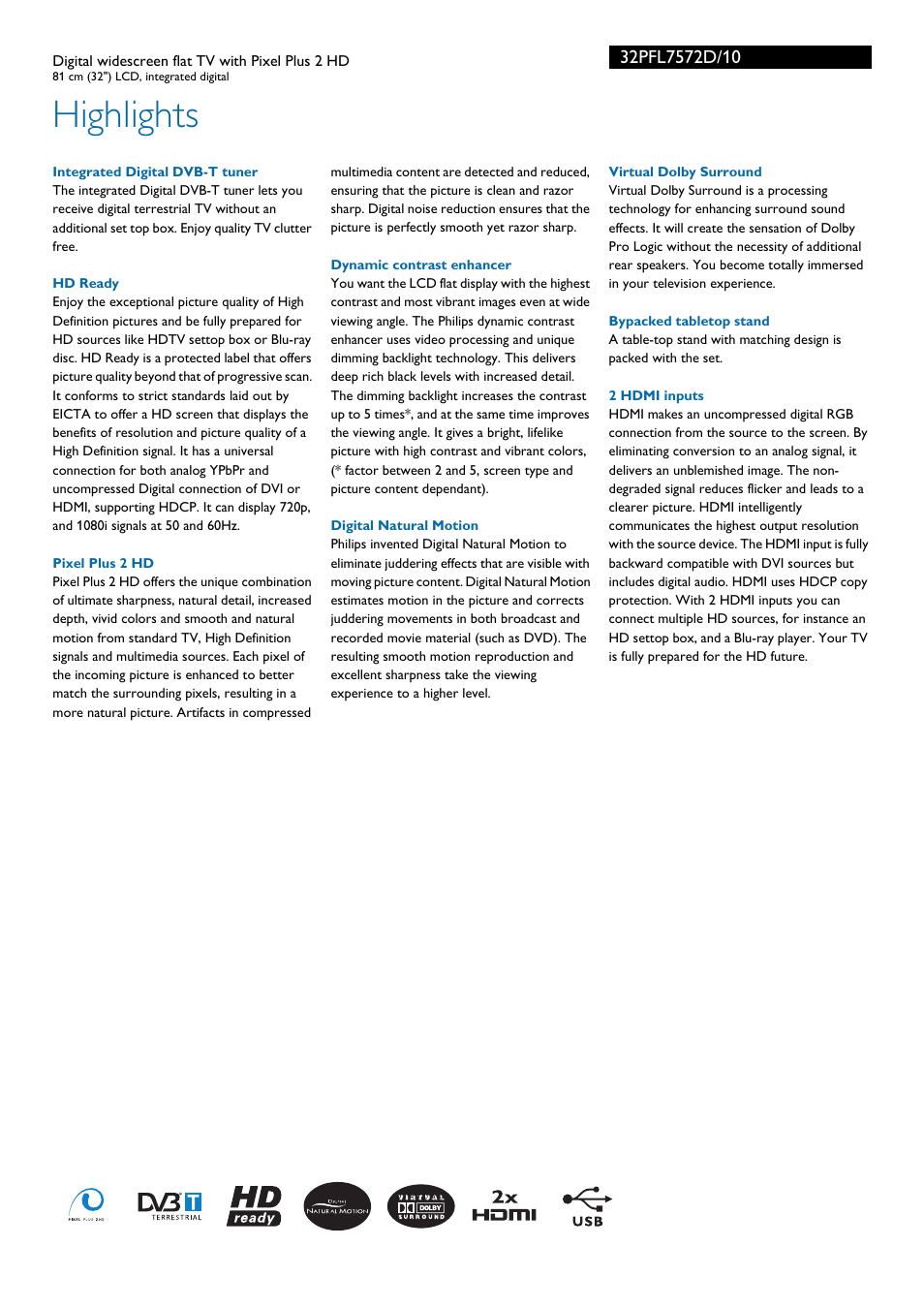 Highlights | Philips Flat TV panorámico con TDT integrado User Manual | Page 2 / 3