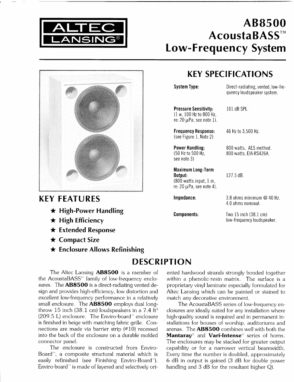 Altec Lansing AB8500 User Manual | 4 pages