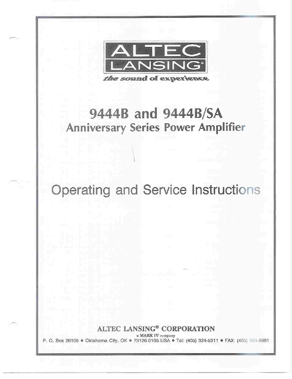 Altec Lansing 9444B User Manual | 12 pages