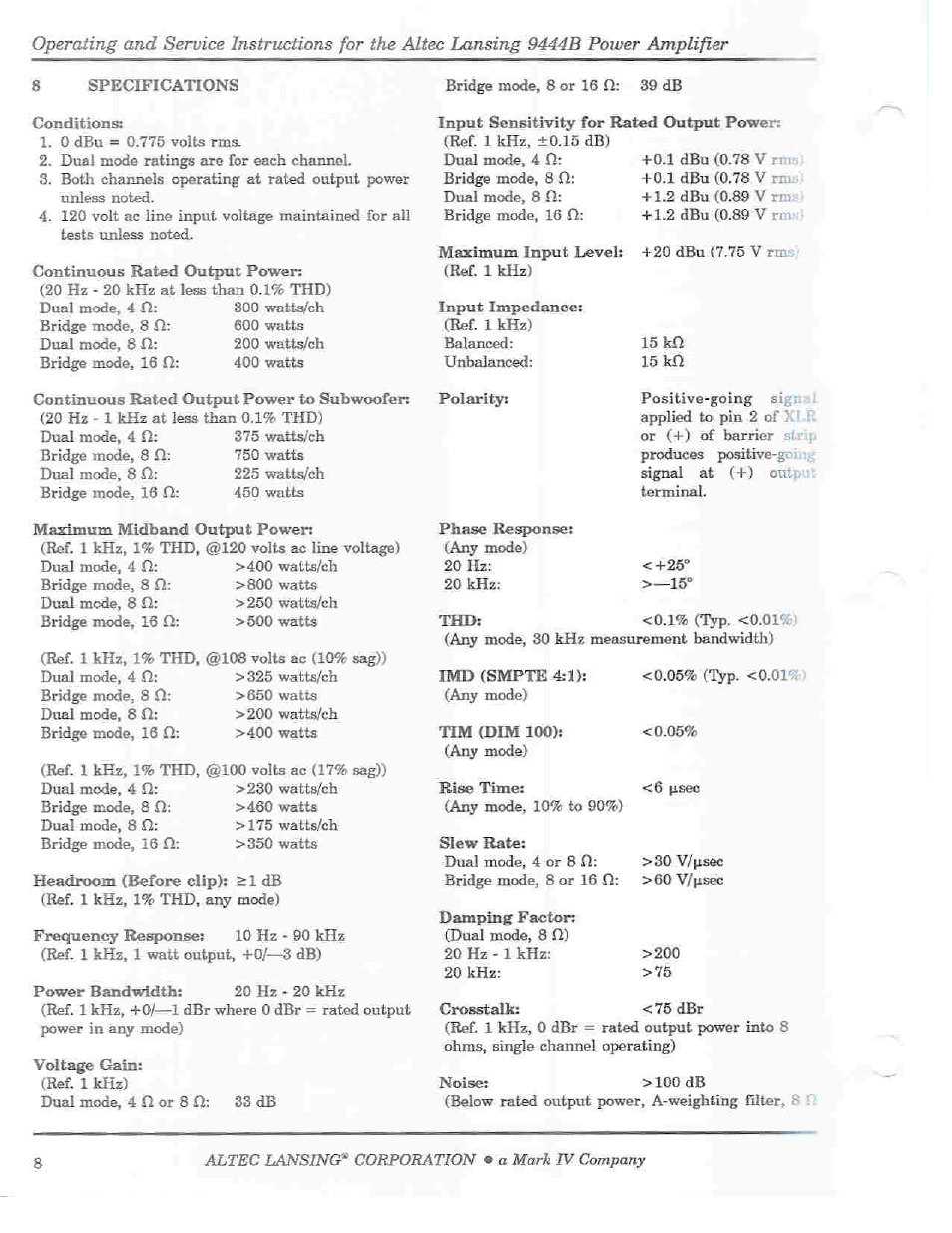 1% (lyp. <0.01 | Altec Lansing 9444B User Manual | Page 10 / 12